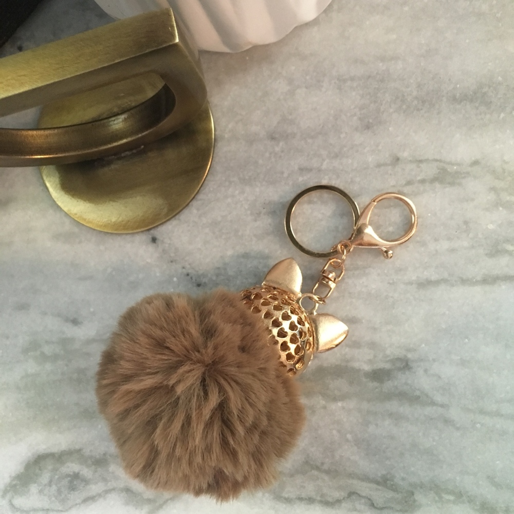 Rhinestone Fox Furry Pom Pom Pearl Keychain Purse - Picture 4 of 6